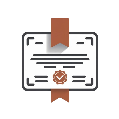 A flat vector icon of a certificate or document with a brown ribbon bookmark and a seal, centered on a white background.